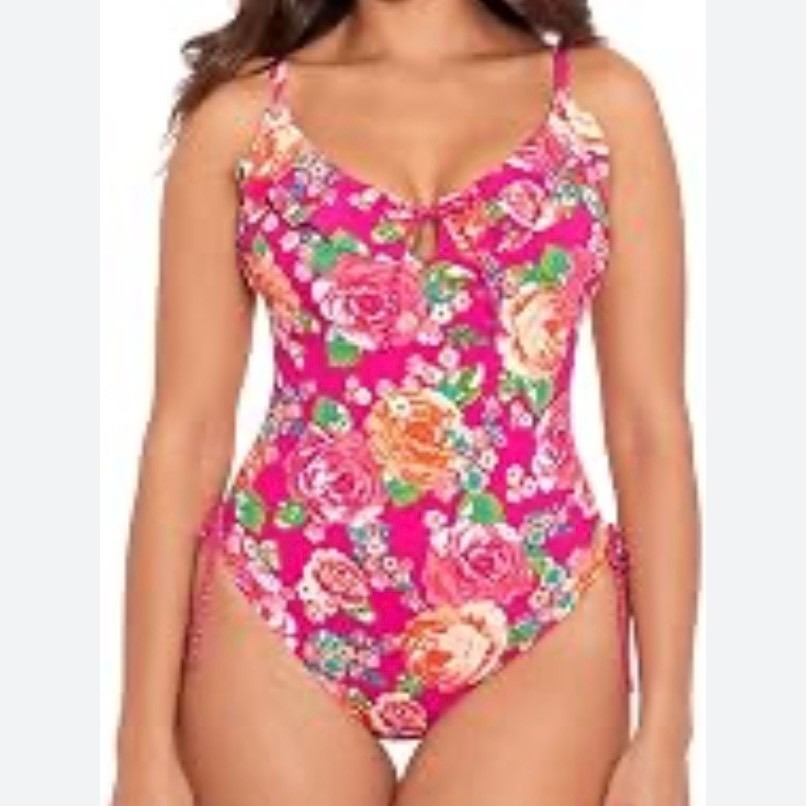 Skinny Dippers Rosalina Floral One Piece Swimsuit Pink Multi Ruffle Size L New